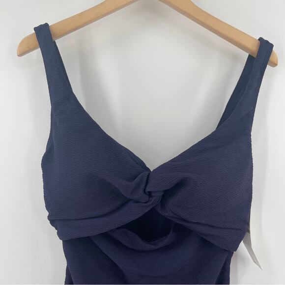 ANNE COLE Twist Front Navy Swimsuit One Piece Textured Cut Out Swim NWT Size 12 - Picture 6 of 11